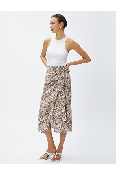 Koton Tie Detail Linen Mix Sarong Skirt