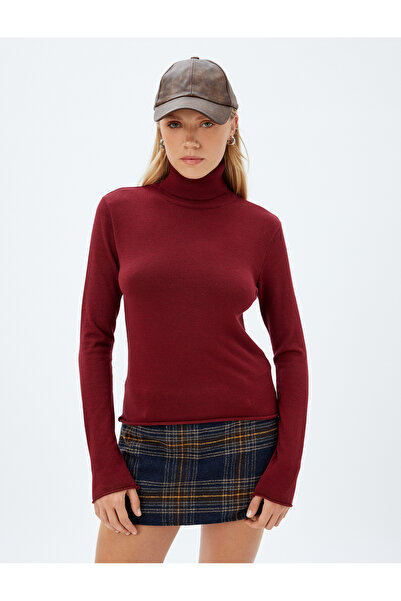 Koton Women's Burgundy Turtleneck Sweater