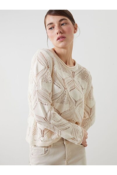 LC Waikiki Lcw Vision White Crew Neck Openwork Women's Knitwear Sweater
