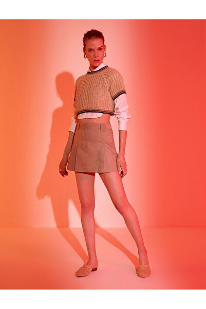 Koton Beige Women's Pleated Mini Skirt