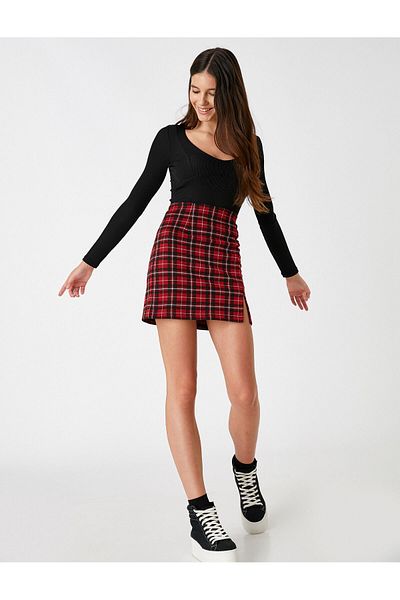 Koton Red Women's Slit Mini Skirt