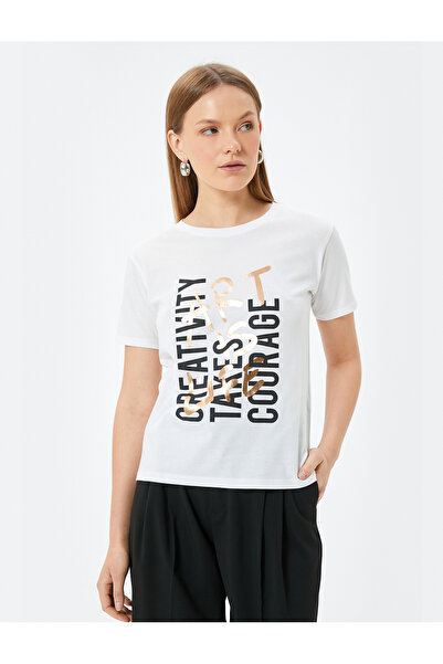 Koton White Women's Printed T-Shirt