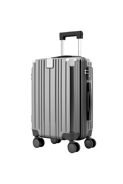 Quasar & Co. Medium trolley 66x45x26cm, checked luggage, trolley with lock, 4-wheel suitcase, ABS suitcase, cup holder, gray