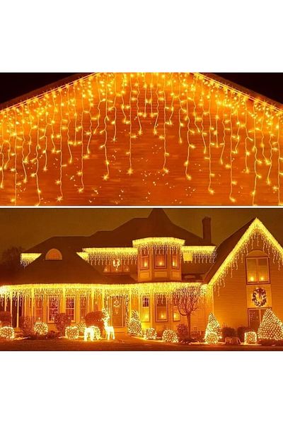 xpress sales Christmas light installation 24m, LED, interconnectable, icicle curtain style, warm white, white wir