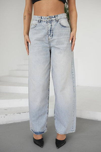 Denim Republic بنطلون جينز نسائي أزرق فضفاض بخصر عالٍ