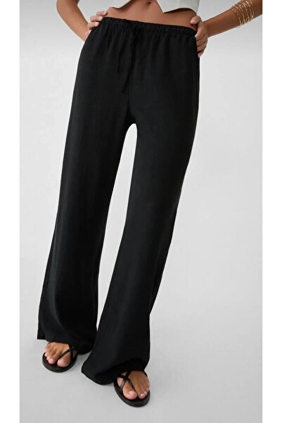 jsshop collection Sunri̇se Linen&Cotton Mixed Waist Rubber Detail Lace up Palazzo Women's Pants