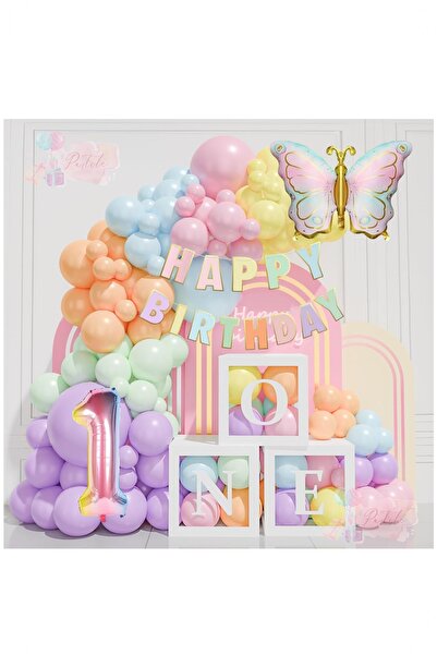 BİDOLUMUTLULUK Kelebek Folyo Balonlu One 1 Yaş Doğum Günü Konsept Parti Kutla...