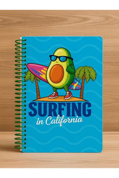 Deco Elit Surfing in California Themed Spiral Check Notebook – 80 Sheets, 160 Pages (18 X 24 cm)