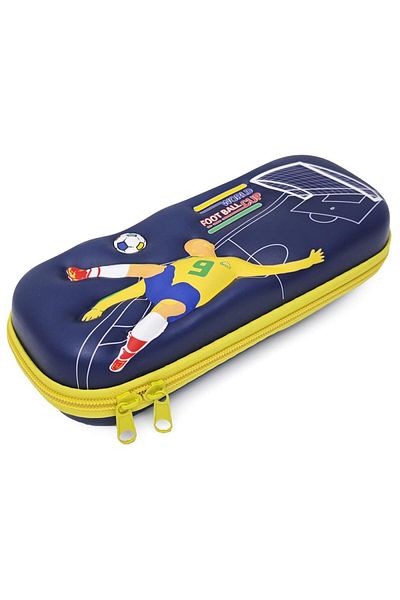 DNS Boys' school pencil case, with 1 compartment 1 zipper, unequipped 3D Footballer, navy blue 6670