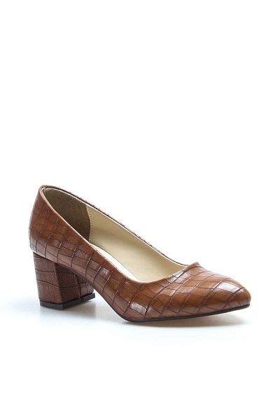 Ayakkabıhane Taba Crocodile Stylish Women's Short Heeled Shoes Ah1E961261656