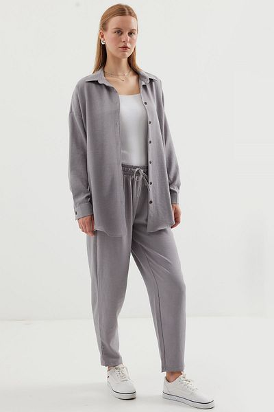 Merterium Women's Oversize Linen Double Suit Gray 1092