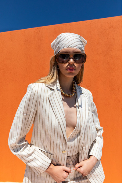 KAMEYA Striped Ecru Jacket with Vest Detail