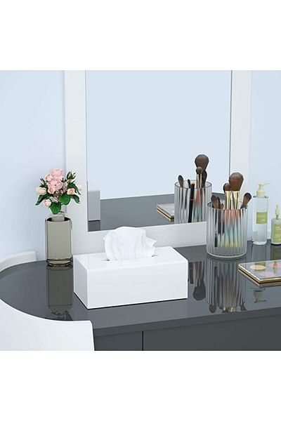 Lamsit Ibdaa Acrylic Tissue Box, Rectangle 25x13x9 cm, White, Mirror Finish