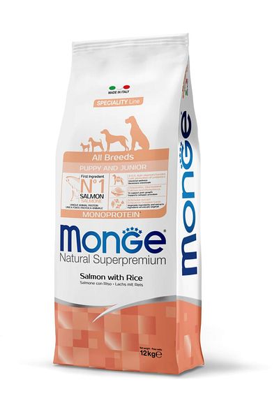 Monge Superpremium Monoprotein Puppy & Junior All Breeds - Salmon and Rice - 12 kg