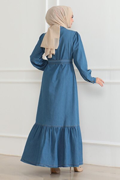 Missvalle Τζιν φόρεμα με λεπτομέρεια βολάν ανοιχτό μπλε 19225