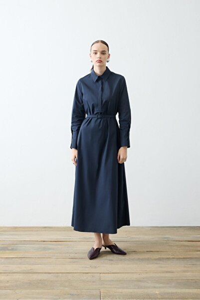 NOVA PAPER TOUCH POPLİN LOOSE FIT DRESS NAVY