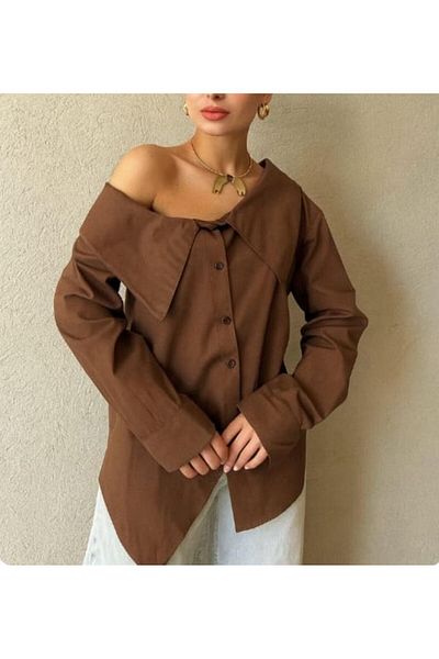 Azda Asymmetric Off Shoulder Ppoplin Shirt Md:2227