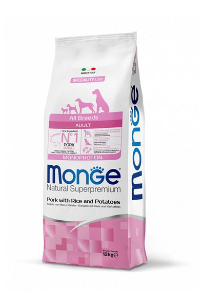 Monge Superpremium Monoprotein Adult All Breeds - Pork and Rice - 12 kg