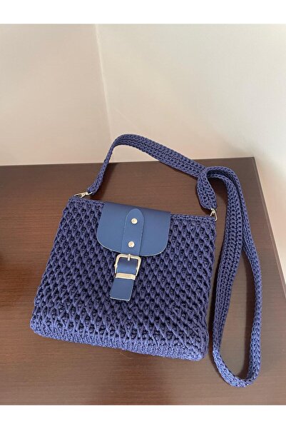 ELİŞİ MODA El Yapımı Makrome İp Örgü Çanta, Günlük Çıkarılabilir Askılı Omuz Çantası Astarlı, Cepli, Çıtçıtlı