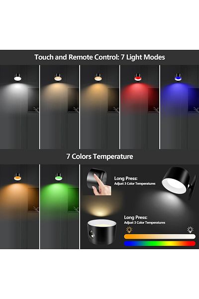 OEM Rotating wall lamp with remote control, rechargeable, 5 brightness levels & 7 colors with 2500 mAh