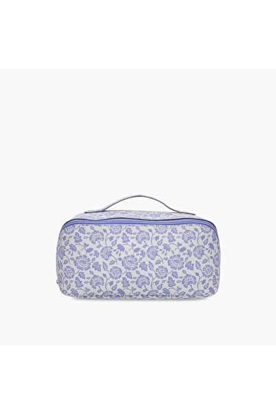 Lifestyle حقيبة مستحضرات تجميل مطبوعة بنقشة زهور مع سحاب للإغلاق
