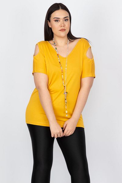 Şans Women's Plus Size Saffron Shoulder Low-Cut Viscose Blouse 65N22698