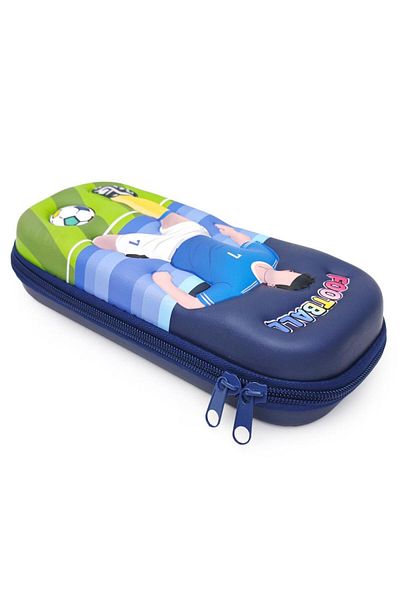 DNS Boys' pencil case, school bag, with 1 compartment 1 zipper, unequipped, 3D Football, navy blue 6671