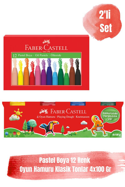 Faber Castell 4'lü Klasik Renkler Oyun Hamuru&12 Renk Boya Kalemi 2'li Set