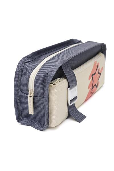 DNS Penar borseta unisex pentru scoala, etui cu 2 compartimente 2 fermoare, n...