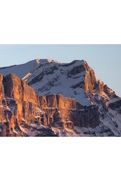 OEM Tablou Canvas, 'Muntii scaldati in lumina apusului', Munti, Roci, Zapada, Apus, Lumina, Natura, Peis