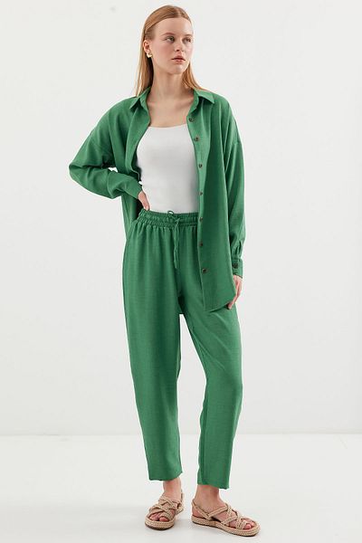 Merterium Women's Oversize Linen Double Suit Y.Sapphire Green 1092