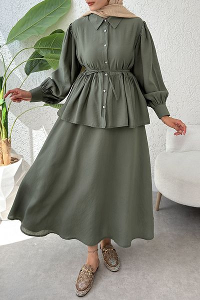 Salih Çelebi Modal Skirt Suit 2371 - Khaki