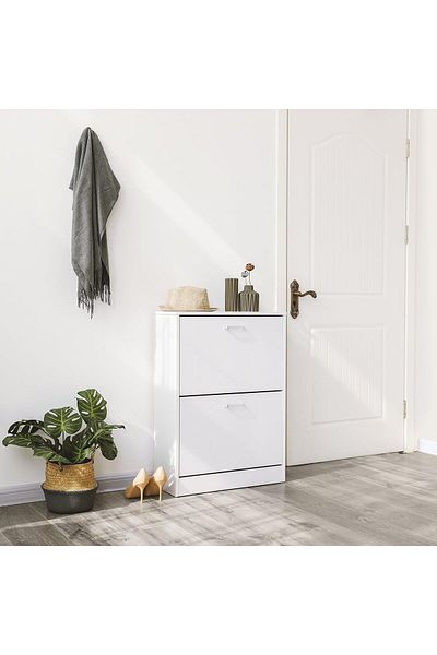 VASAGLE Shoe cabinet with 2 folding doors, made of MDF, for 8-12 pairs, 60x24x84cm, white