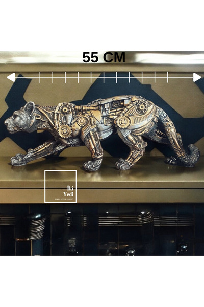 77 Steampunk Leopar Heykel 55 cm Büyük Obje Dekoratif Figür Ev Hediyelik Eşya...