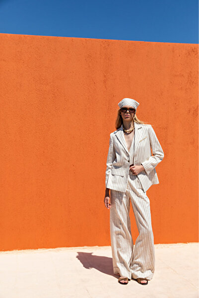 KAMEYA Striped Ecru Jacket with Vest Detail