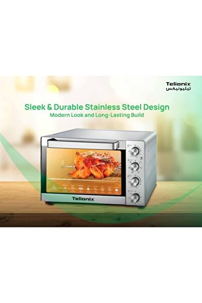 TELIONIX 70L Electric Oven, 2200W Stainless Steel, 120-Min Timer with Bell, Adjustable 70-250°C, Co