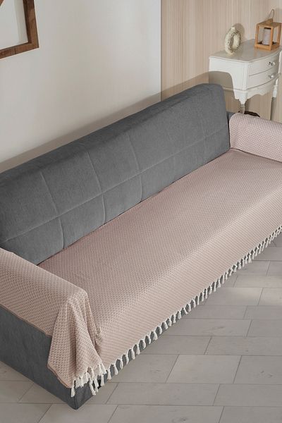 LADYNİL Seat Cover 115X300Cm-Beige–Oversize Sofa Bed and Sofa Covering the Seat and Arms with Fringes