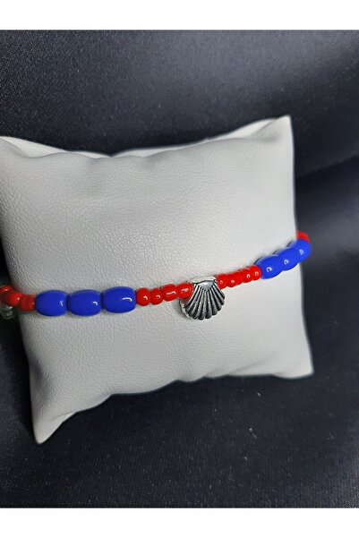MRYart Blue Red Beads and Seashell Detailed Anklet