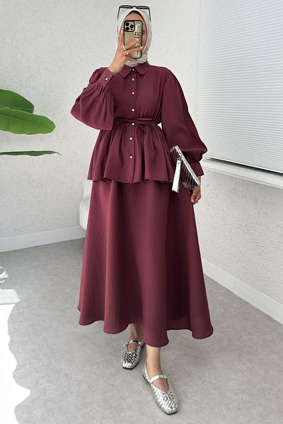Salih Çelebi Modal Skirt Suit 2371 - Claret Red