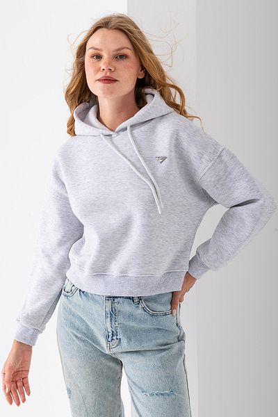 GİYSA Women's Hooded Fashion Accessory 3-Strand Crop Sweatshirt Gray - 2667