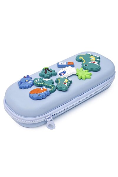 DNS Etui penar baieti scoala, 1 compartiment fermoar, neechipat, Dinozaur rep...