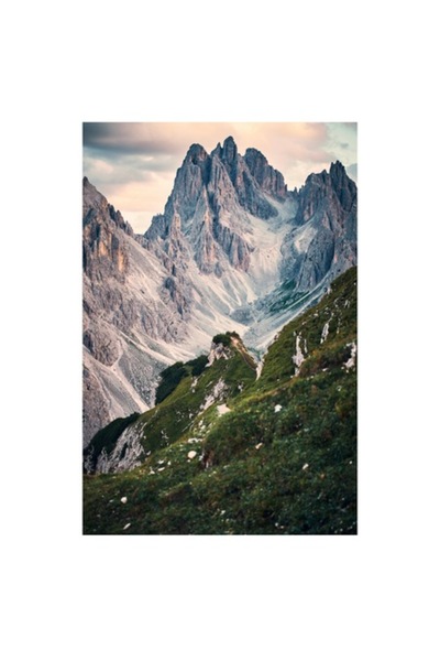 OEM Tablou Canvas, 'Muntii invaluiti in lumina apusului', Majestic, Rugged, Towering, Serene, Verdant, P