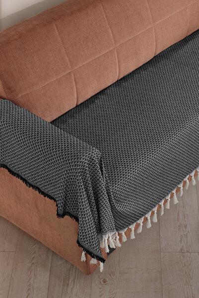 LADYNİL Koltuk Örtüsü Battal Boy Çekyat ve Kanepe Saçaklı Oturma Yeri ve Kolları Kaplayan 115x300cm Siyah