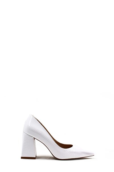 Ayakkabıhane White Patent Leather Women's Thick Heeled Shoes Ah1E792261035433