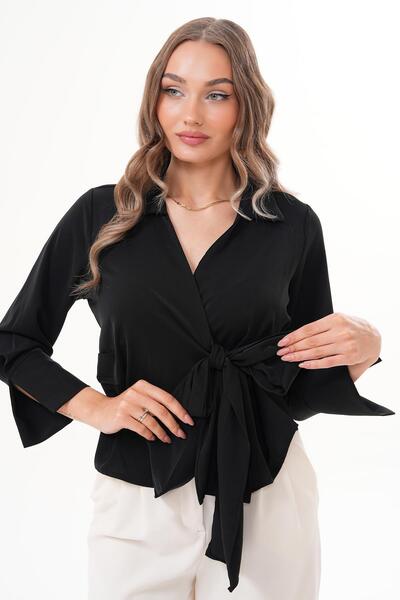 ŞİMAL Γυναικεία μπλούζα με διπλό δέσιμο με λεπτομέρεια 255237 -