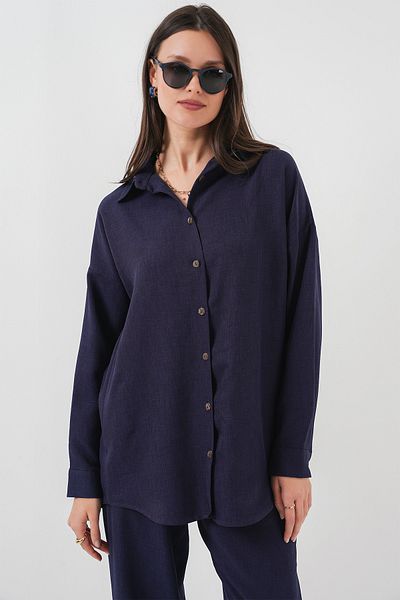 Merterium Women's Oversize Linen Double Suit Navy Blue 1092