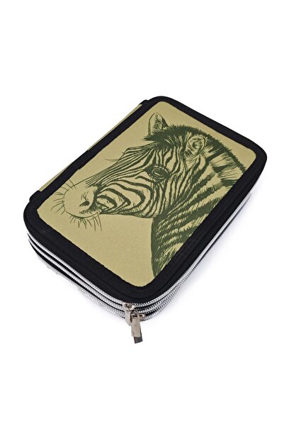 DNS Penar mare unisex, 3 compartimente 3 fermoare, neechipat, Zebra, Kaki-negru