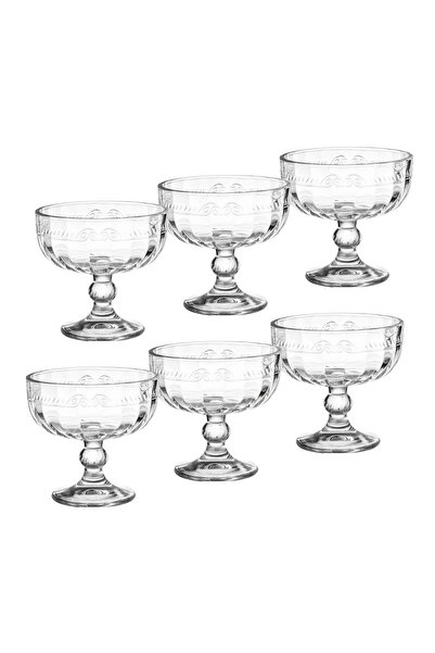 Dania Glass Bowl Set with Base for Ice Cream and Nuts, 6 Pieces, 120 ml