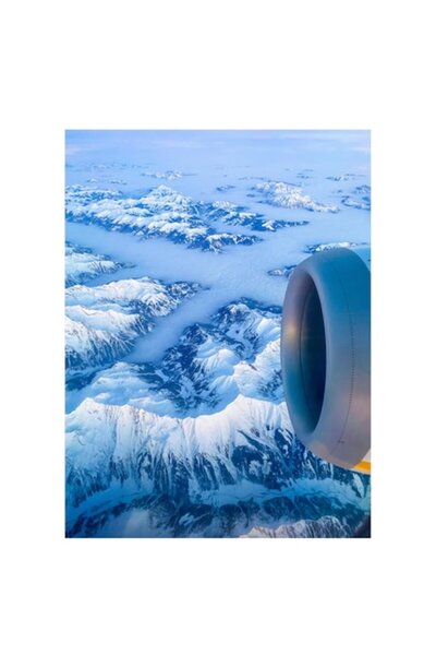 OEM Pictură pe pânză, „Vârfuri de munte sub cer senin”, Aerian, Înzăpezit, Or...