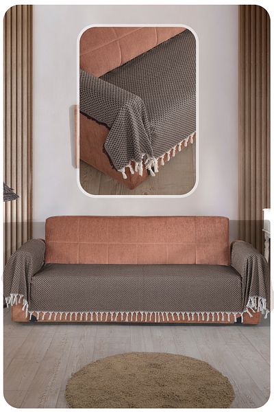 LADYNİL Seat Cover 115X300-Brown–Oversize Sofa Bed and Sofa Covering the Seat and Arms with Fringes